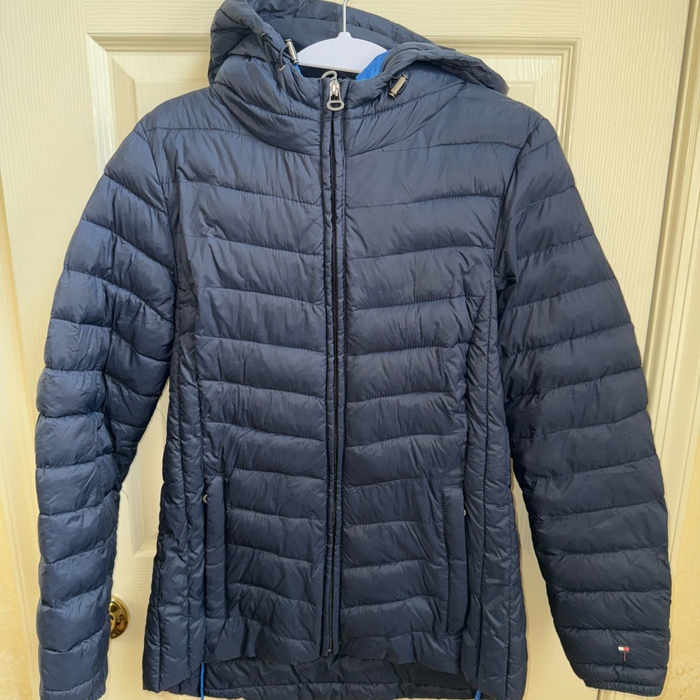 Navy Puffer Jacket with Hood
